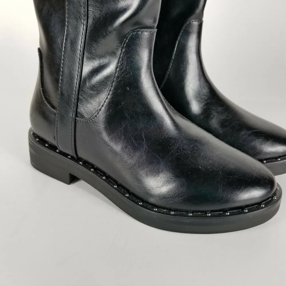 Wonder Nation Girls Size‎ 5 Studded Riding Moto Boots Black Zippered Non Marking
